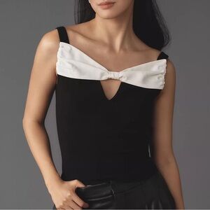 MAEVE ANTHROPOLOGIE Black Tank with White Bow Size M